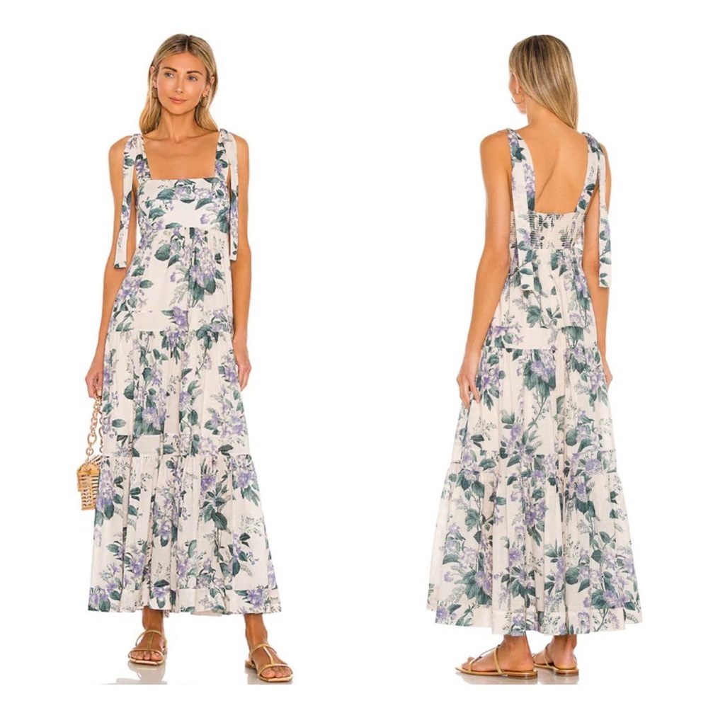Zimmermann Cassia Tiered Hydrangea Print Tie Shoulder Maxi Dress Size 1 | US 6 - Picture 5 of 16